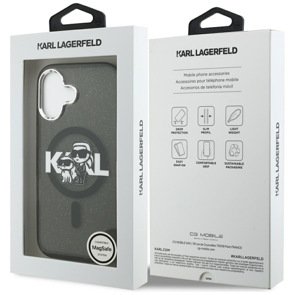 Futrola MagSafe za Apple iPhone 17, Karl Lagerfeld, IML Sketch Logo Glitter Karl & Choupette, Crna