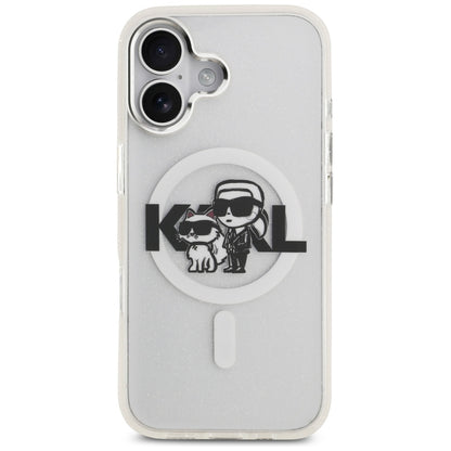 Futrola MagSafe za Apple iPhone 17, Karl Lagerfeld, IML Sketch Logo Glitter Karl & Choupette, Transparentna