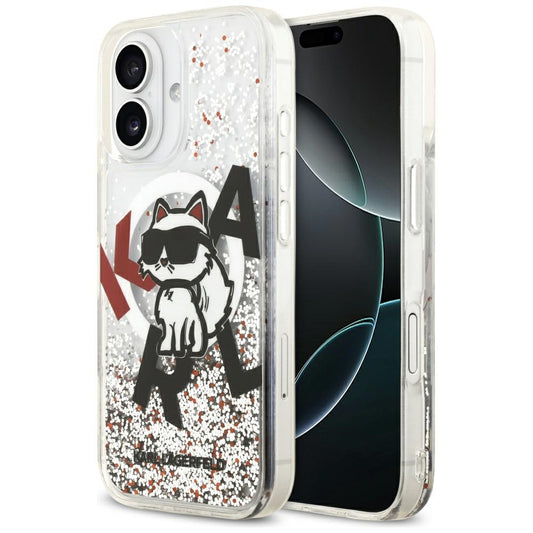 Husa MagSafe za Apple iPhone 17, Karl Lagerfeld, Liquid Glitter Choupette Logo, Transparentna