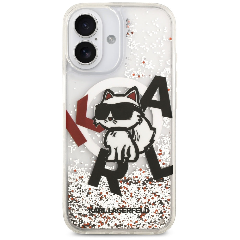 Husa MagSafe za Apple iPhone 17, Karl Lagerfeld, Liquid Glitter Choupette Logo, Transparentna