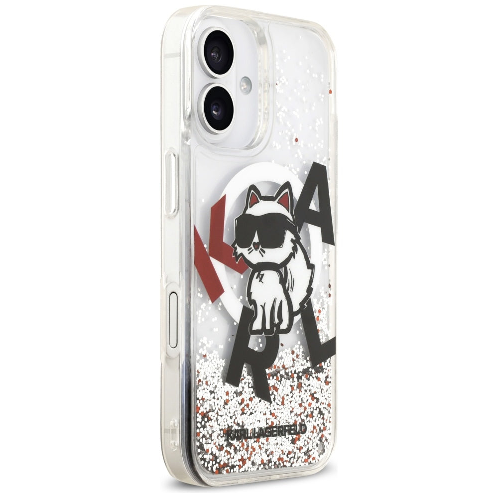 Husa MagSafe za Apple iPhone 17, Karl Lagerfeld, Liquid Glitter Choupette Logo, Transparentna