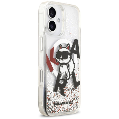 Husa MagSafe za Apple iPhone 17, Karl Lagerfeld, Liquid Glitter Choupette Logo, Transparentna