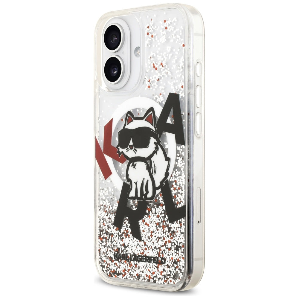Husa MagSafe za Apple iPhone 17, Karl Lagerfeld, Liquid Glitter Choupette Logo, Transparentna