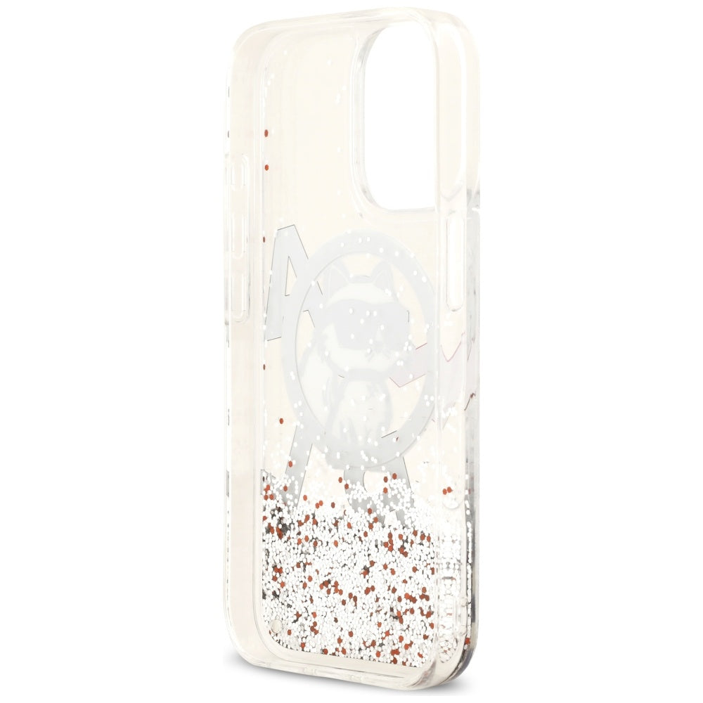 Husa MagSafe za Apple iPhone 17, Karl Lagerfeld, Liquid Glitter Choupette Logo, Transparentna