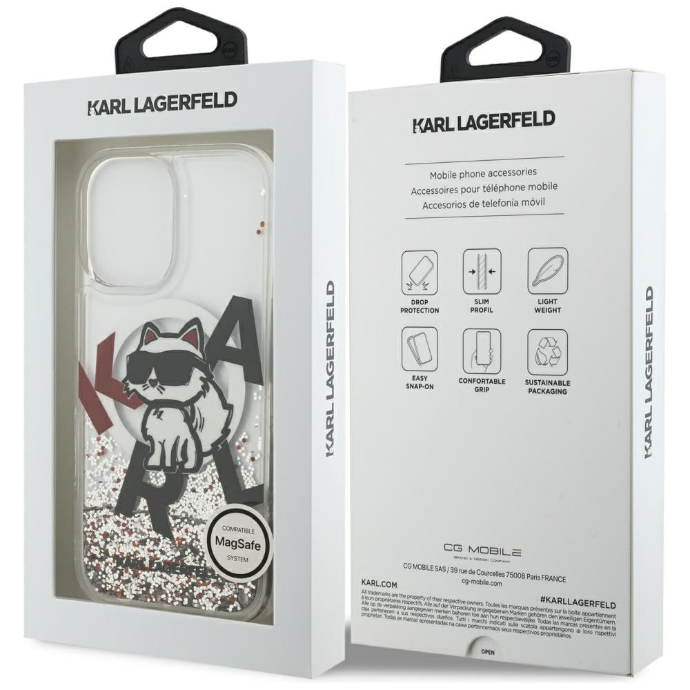 Husa MagSafe za Apple iPhone 17, Karl Lagerfeld, Liquid Glitter Choupette Logo, Transparentna