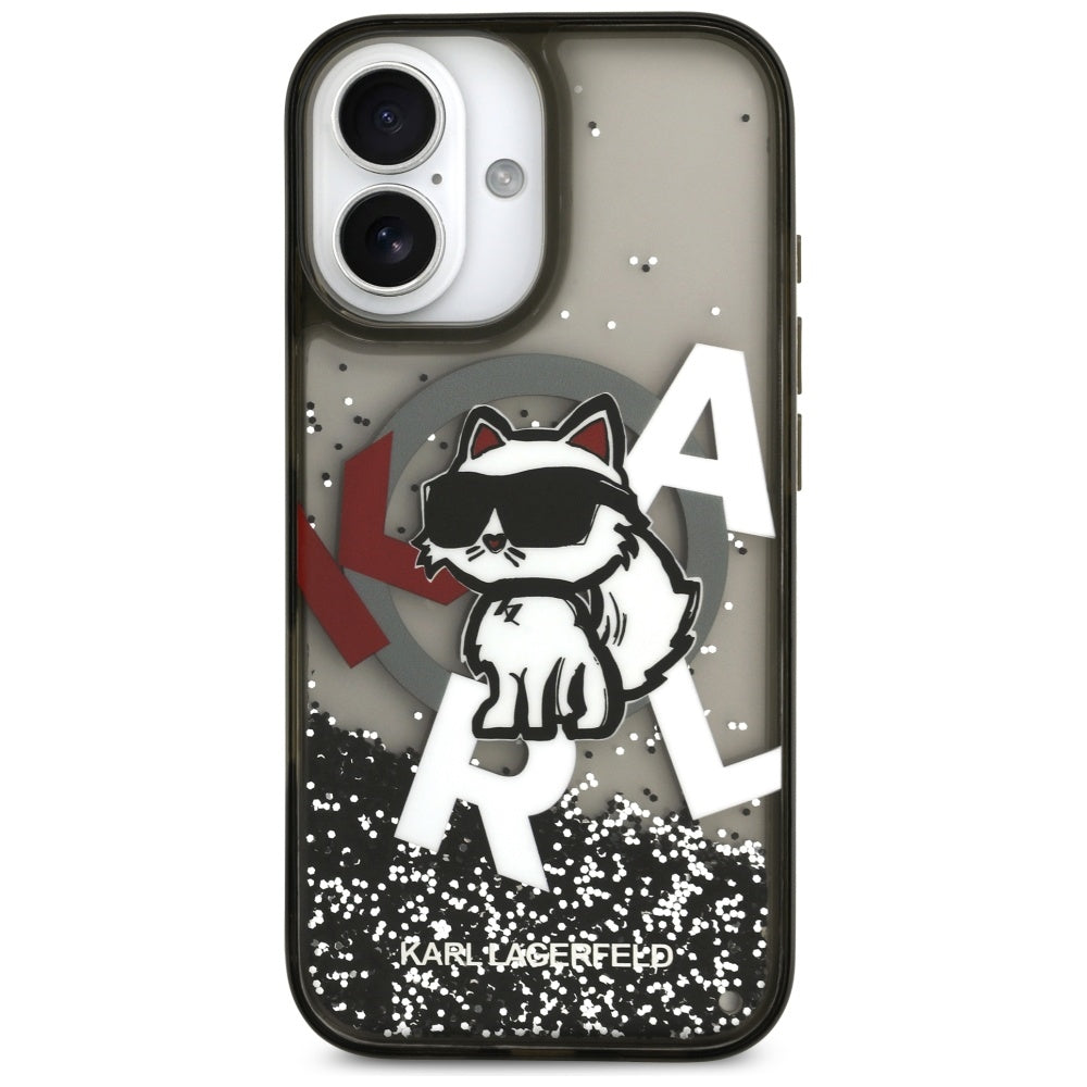 Husa MagSafe za Apple iPhone 17, Karl Lagerfeld, Liquid Glitter Logo Choupette, Crna