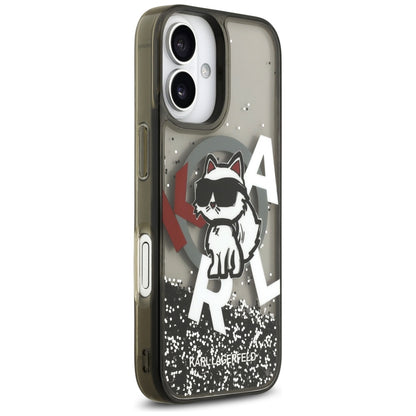 Husa MagSafe za Apple iPhone 17, Karl Lagerfeld, Liquid Glitter Logo Choupette, Crna
