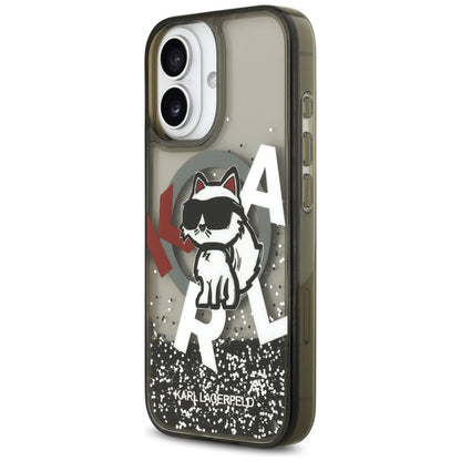 Husa MagSafe za Apple iPhone 17, Karl Lagerfeld, Liquid Glitter Logo Choupette, Crna