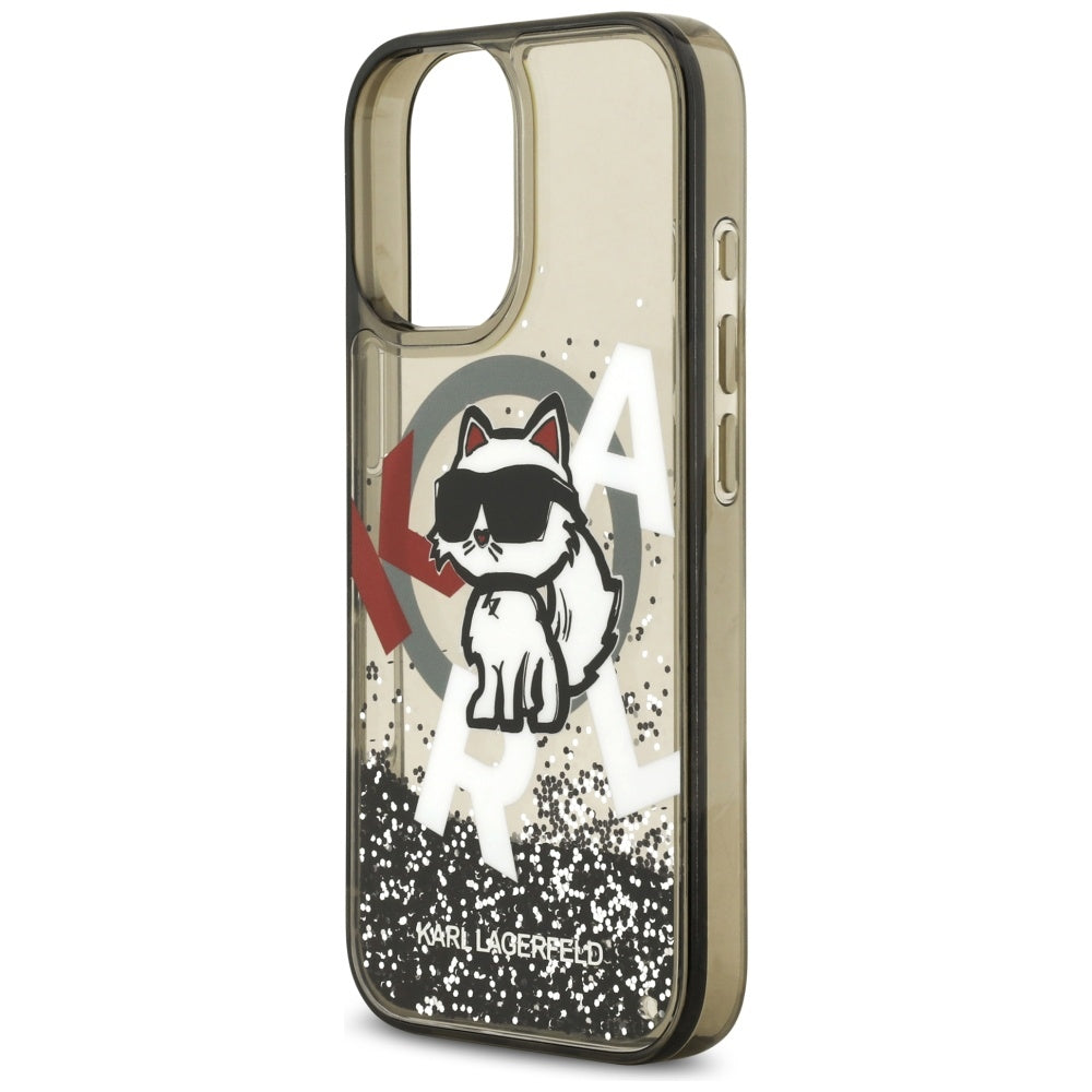 Husa MagSafe za Apple iPhone 17, Karl Lagerfeld, Liquid Glitter Logo Choupette, Crna