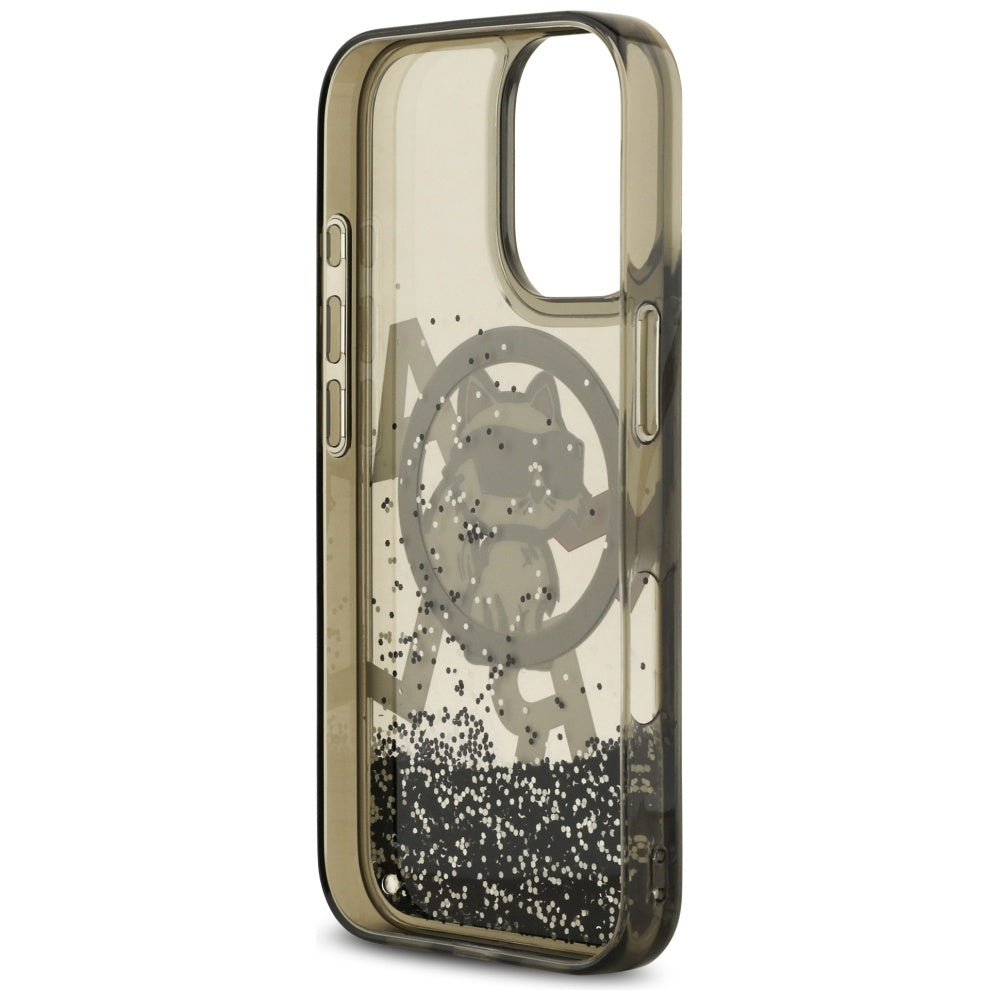 Husa MagSafe za Apple iPhone 17, Karl Lagerfeld, Liquid Glitter Logo Choupette, Crna