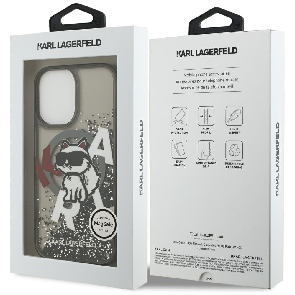 Husa MagSafe za Apple iPhone 17, Karl Lagerfeld, Liquid Glitter Logo Choupette, Crna