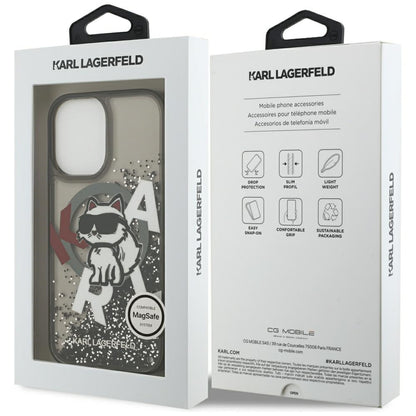 Husa MagSafe za Apple iPhone 17, Karl Lagerfeld, Liquid Glitter Logo Choupette, Crna