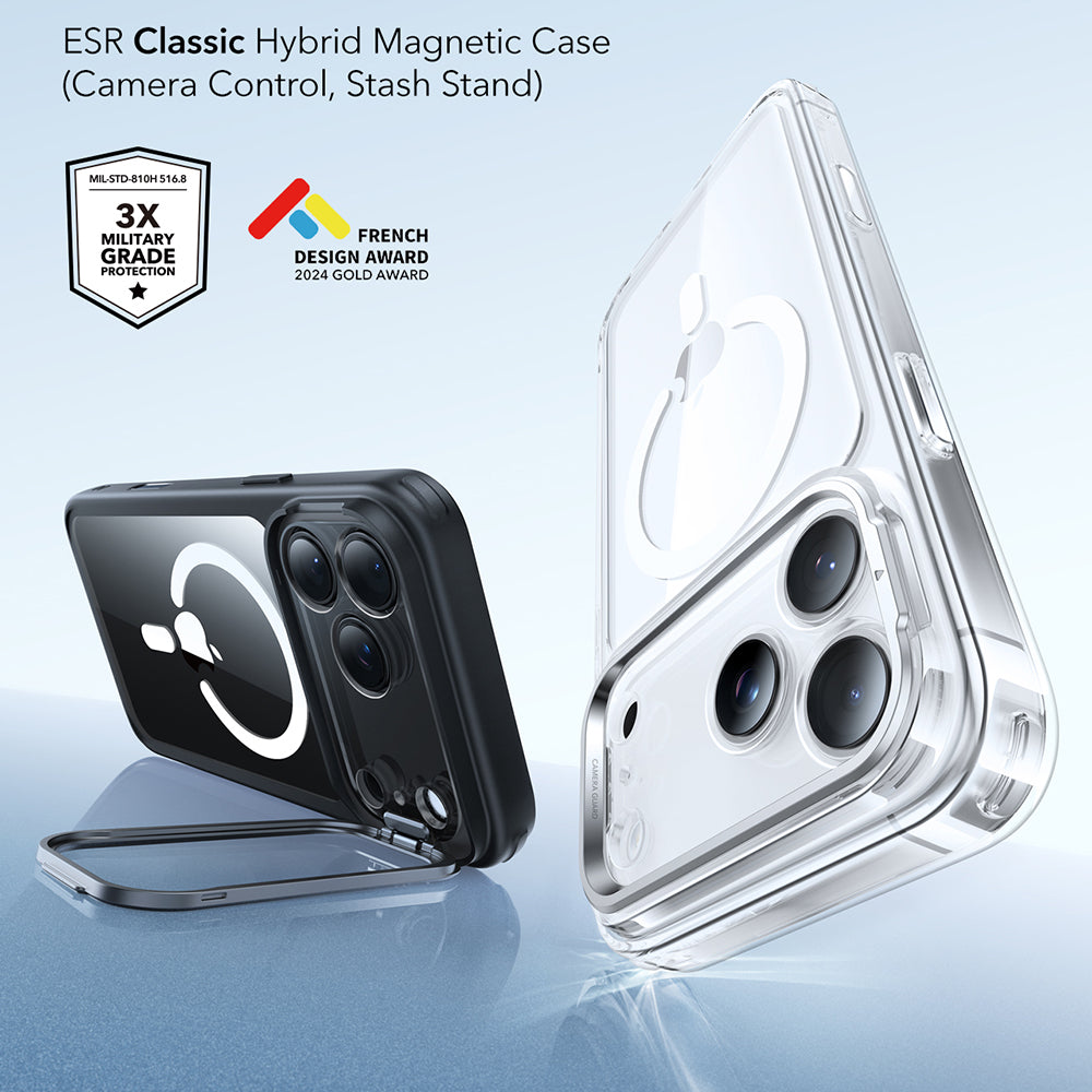 Futrola MagSafe za Apple iPhone 17 Pro, ESR, Classic Hybrid Kickstand, Crna Transparentna