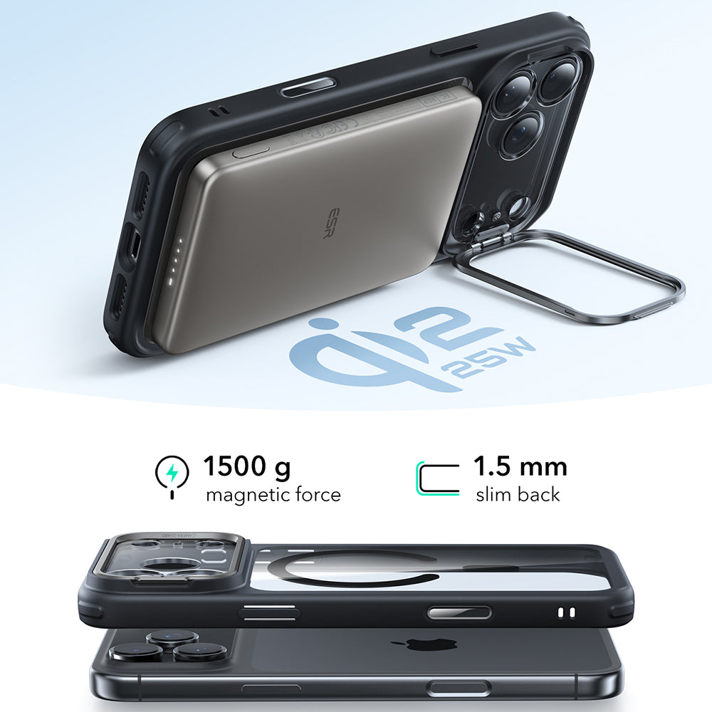 Futrola MagSafe za Apple iPhone 17 Pro, ESR, Classic Hybrid Kickstand, Crna Transparentna