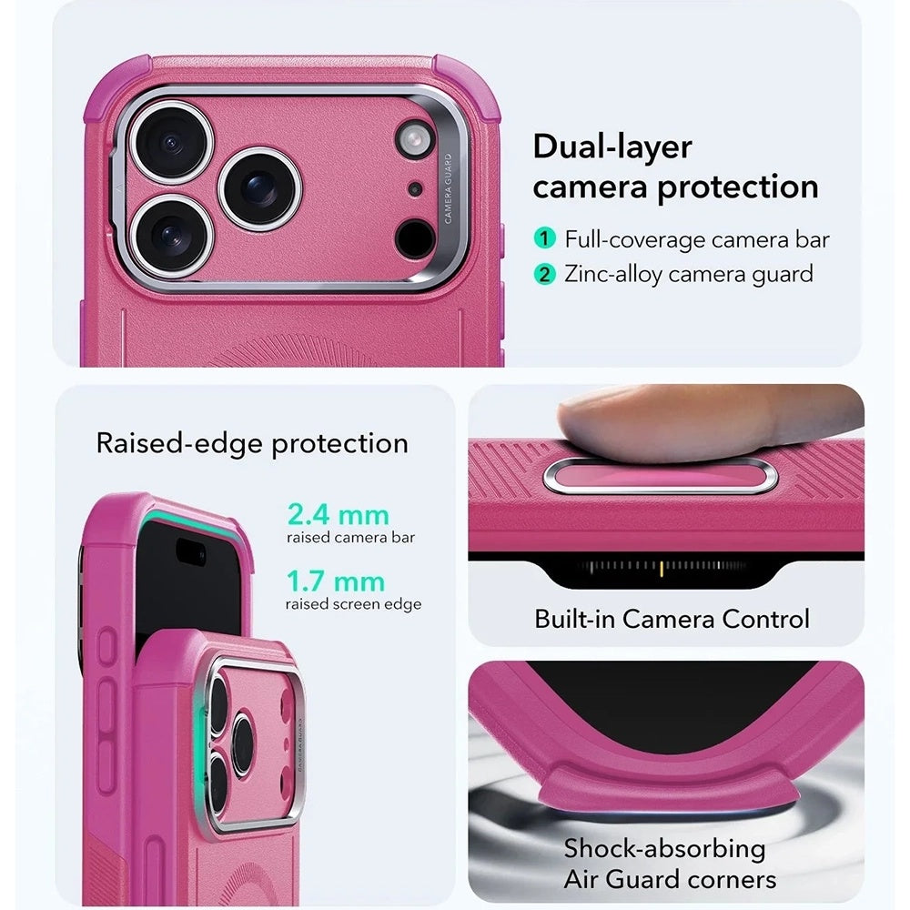 Futrola MagSafe za Apple iPhone 17 Pro, ESR, Cyber Armor Kickstand, Roze