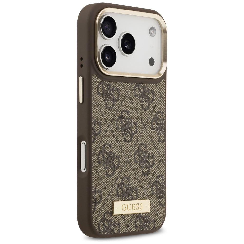 Futrola MagSafe za Apple iPhone 17 Pro, Guess, 4G Logo Plate, Braon