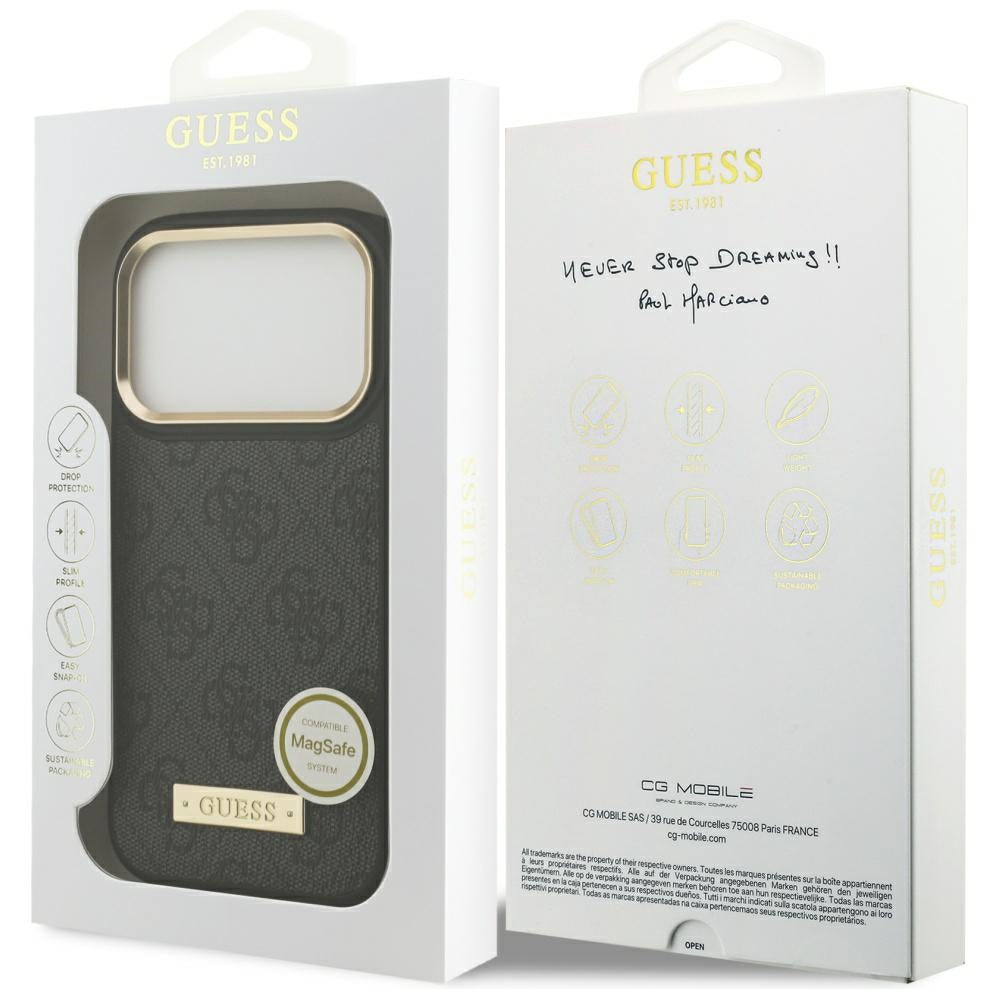Futrola MagSafe za Apple iPhone 17 Pro, Guess, 4G Logo Plate, Crna