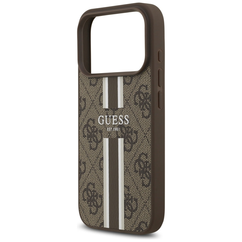 Husa MagSafe za Apple iPhone 17 Pro, Guess, 4G Printed Stripes, Braon