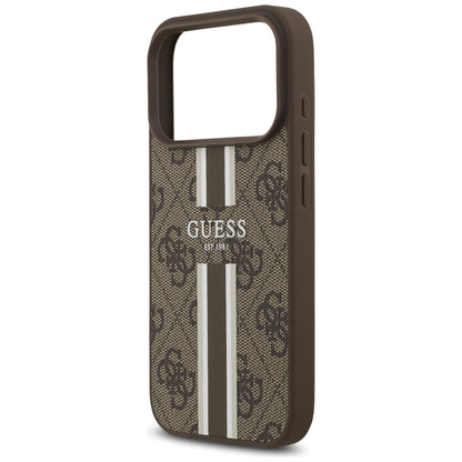 Husa MagSafe za Apple iPhone 17 Pro, Guess, 4G Printed Stripes, Braon