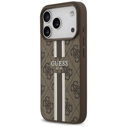 Husa MagSafe za Apple iPhone 17 Pro, Guess, 4G Printed Stripes, Braon