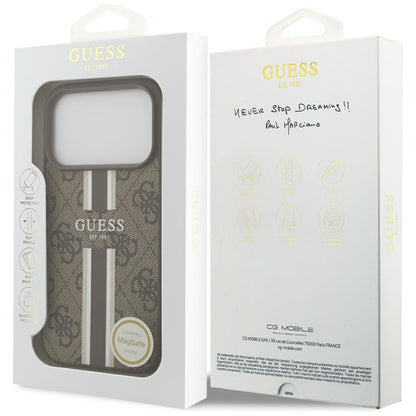 Husa MagSafe za Apple iPhone 17 Pro, Guess, 4G Printed Stripes, Braon