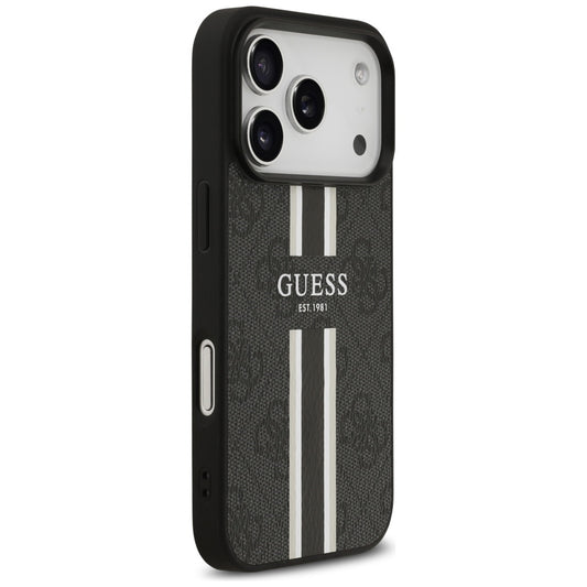 Husa MagSafe za Apple iPhone 17 Pro, Guess, 4G Printed Stripes, Crna