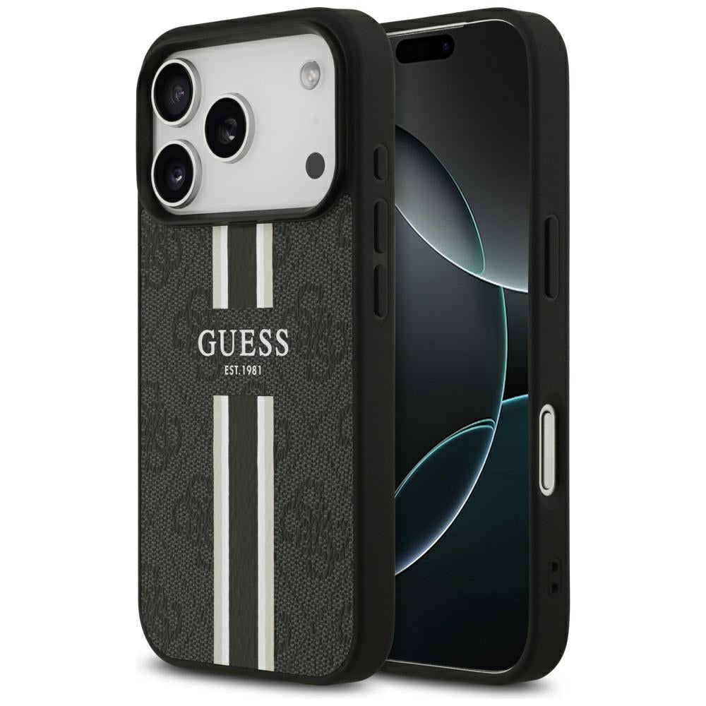 Husa MagSafe za Apple iPhone 17 Pro, Guess, 4G Printed Stripes, Crna