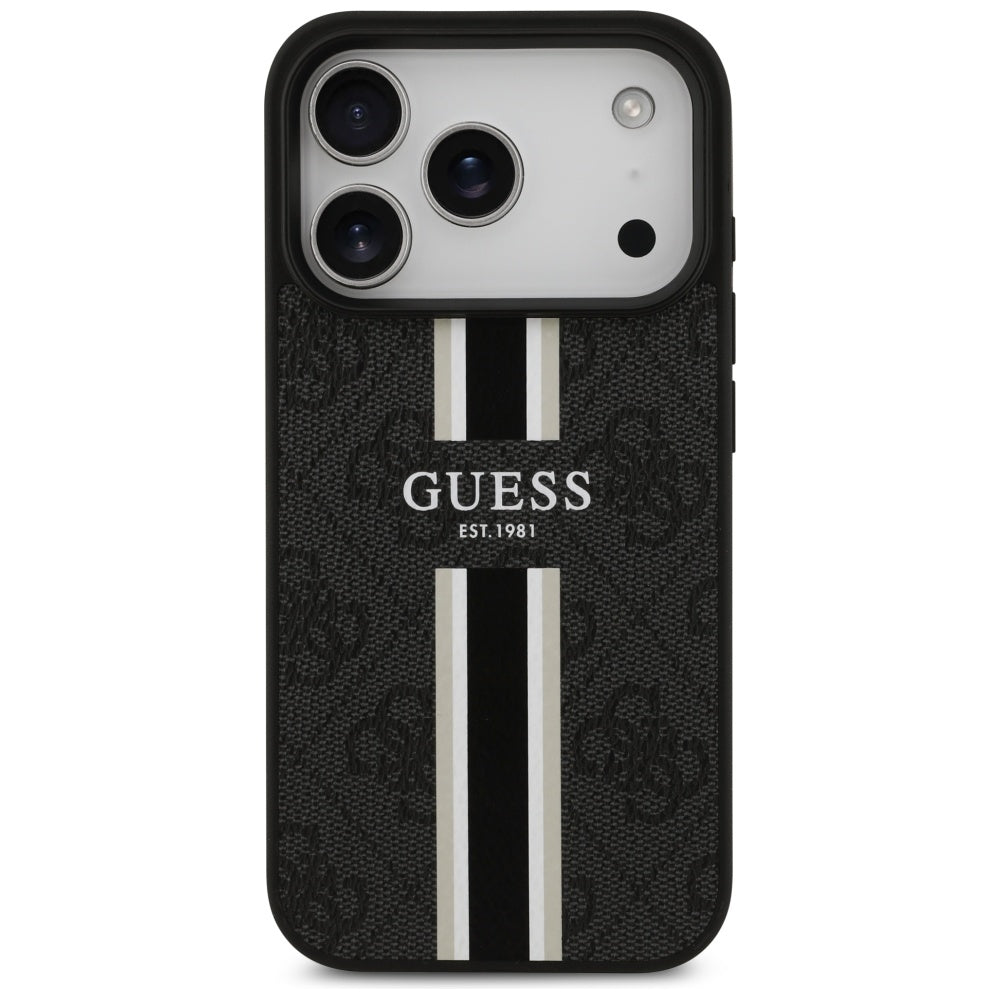 Husa MagSafe za Apple iPhone 17 Pro, Guess, 4G Printed Stripes, Crna