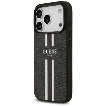 Husa MagSafe za Apple iPhone 17 Pro, Guess, 4G Printed Stripes, Crna