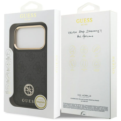 Husa MagSafe za Apple iPhone 17 Pro, Guess, 4G Strass Logo, Crna