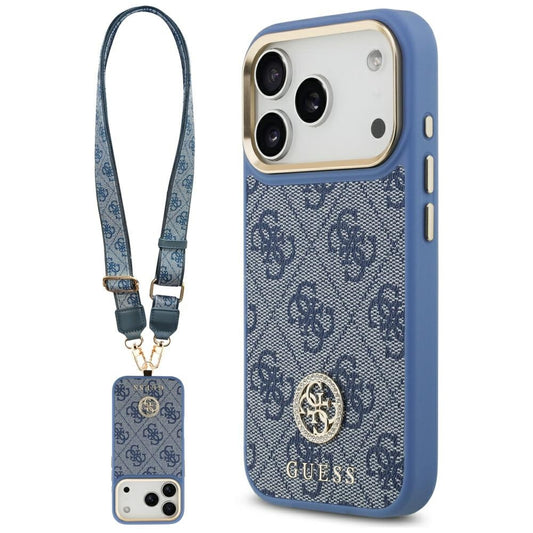 Husa MagSafe za Apple iPhone 17 Pro, Guess, 4G Strass Logo with Big Strap, Plava