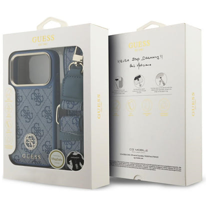 Husa MagSafe za Apple iPhone 17 Pro, Guess, 4G Strass Logo with Big Strap, Plava