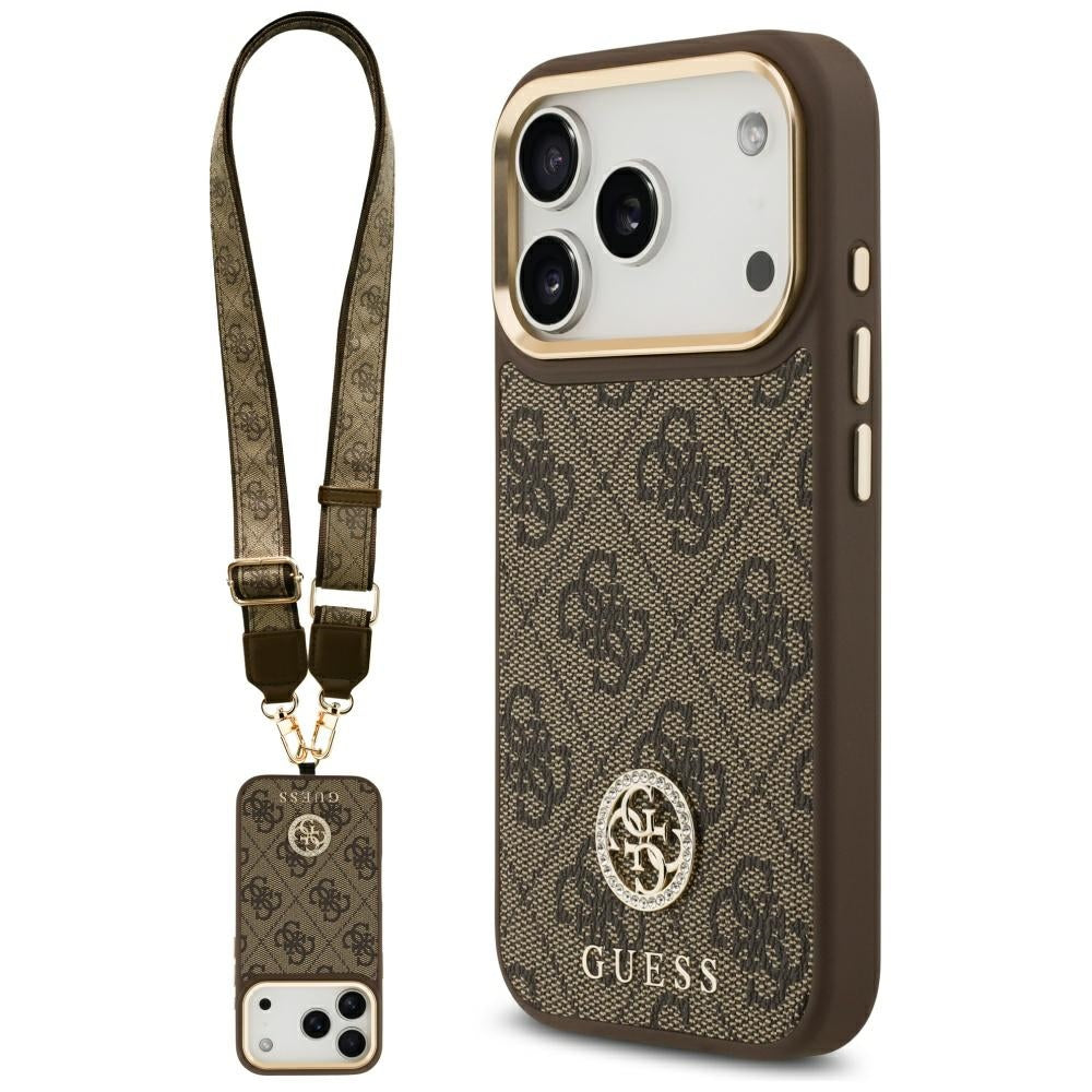 Futrola MagSafe za Apple iPhone 17 Pro, Guess, 4G Strass Logo with Big Strap, Braon