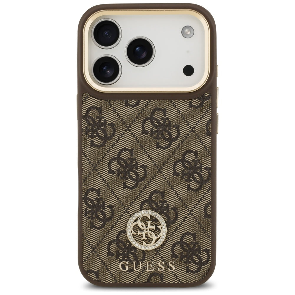 Futrola MagSafe za Apple iPhone 17 Pro, Guess, 4G Strass Logo with Big Strap, Braon