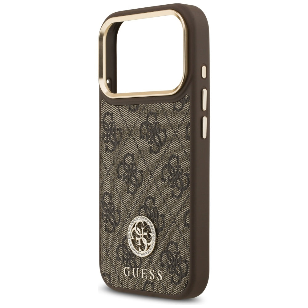 Futrola MagSafe za Apple iPhone 17 Pro, Guess, 4G Strass Logo with Big Strap, Braon