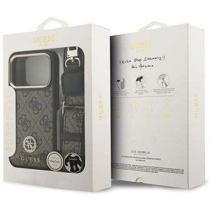 Futrola MagSafe za Apple iPhone 17 Pro, Guess, 4G Strass Logo with Big Strap, Braon