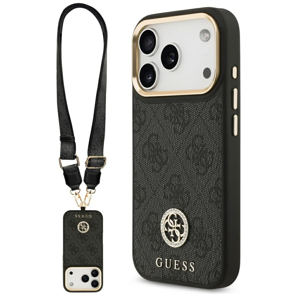 Futrola MagSafe za Apple iPhone 17 Pro, Guess, 4G Strass Logo sa Velikom Trakom, Crna