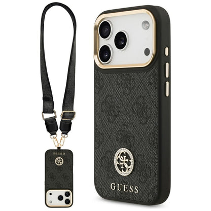 Futrola MagSafe za Apple iPhone 17 Pro, Guess, 4G Strass Logo sa Velikom Trakom, Crna