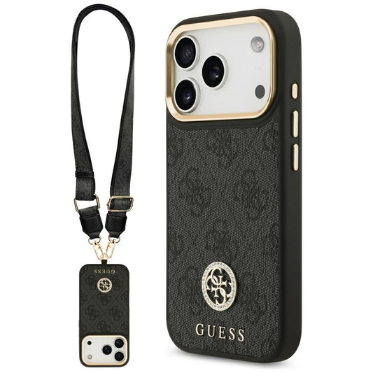 Futrola MagSafe za Apple iPhone 17 Pro, Guess, 4G Strass Logo sa Velikom Trakom, Crna