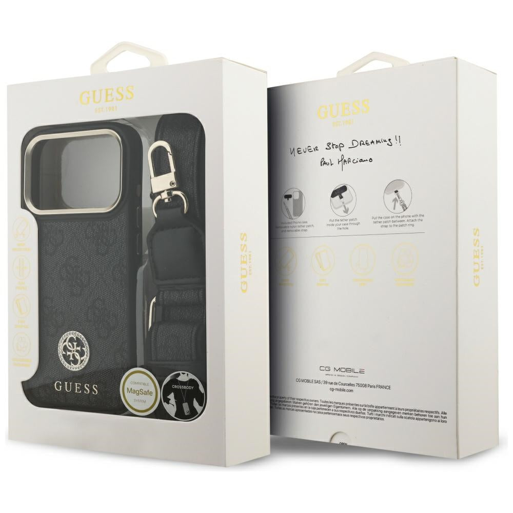 Futrola MagSafe za Apple iPhone 17 Pro, Guess, 4G Strass Logo sa Velikom Trakom, Crna