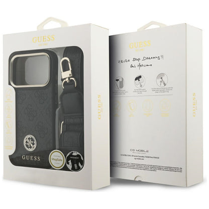 Futrola MagSafe za Apple iPhone 17 Pro, Guess, 4G Strass Logo sa Velikom Trakom, Crna