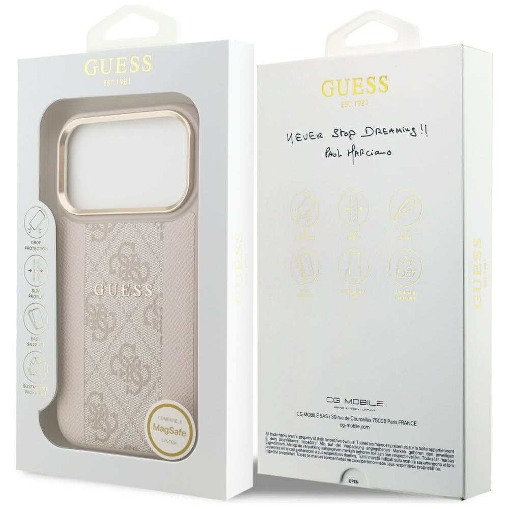 Husa MagSafe za Apple iPhone 17 Pro, Guess, 4G Stripe, Roze