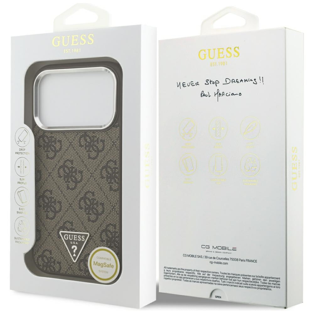 Futrola MagSafe za Apple iPhone 17 Pro, Guess, 4G Triangle Logo, Smeđe Srebrna