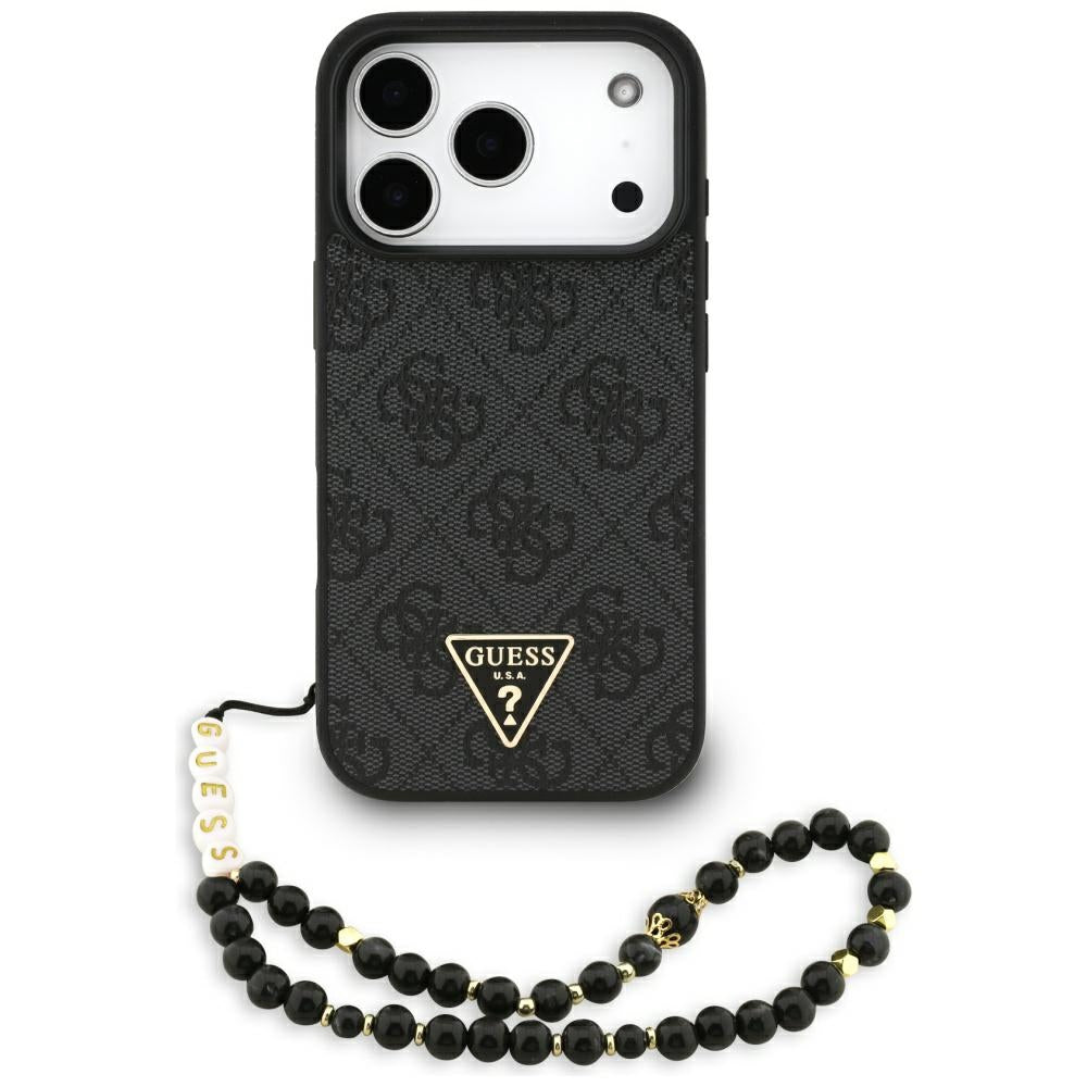 Husa MagSafe za Apple iPhone 17 Pro, Guess, 4G Triangle Logo sa kaišem, Crna