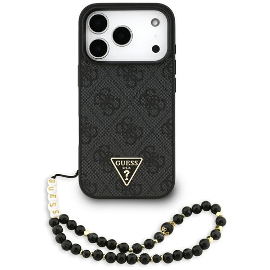 Husa MagSafe za Apple iPhone 17 Pro, Guess, 4G Triangle Logo sa kaišem, Crna