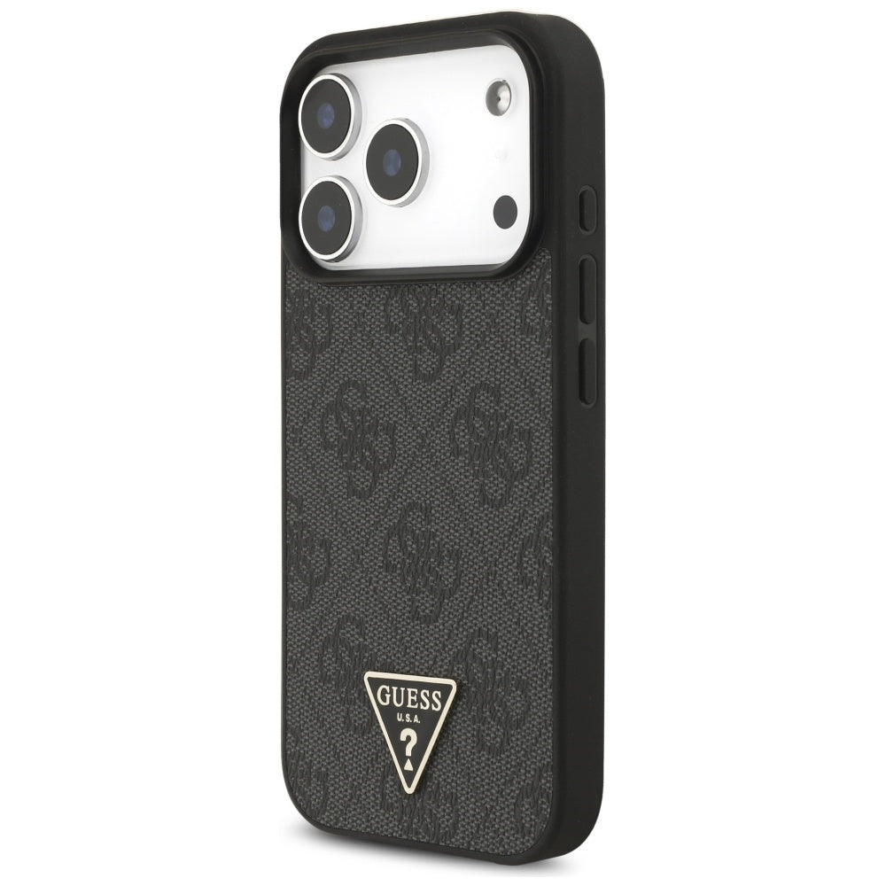 Husa MagSafe za Apple iPhone 17 Pro, Guess, 4G Triangle Logo sa kaišem, Crna