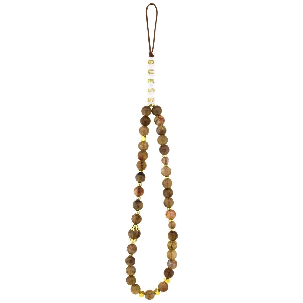 Futrola MagSafe za Apple iPhone 17 Pro, Guess, 4G Triangle Logo with Pearl Strap, Braon