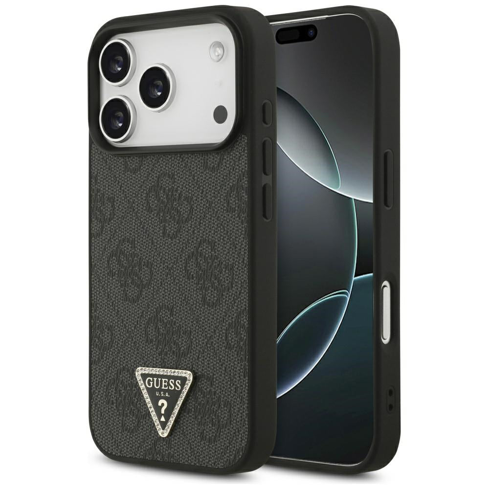 Futrola MagSafe za Apple iPhone 17 Pro, Guess, 4G Triangle Strass, Crna