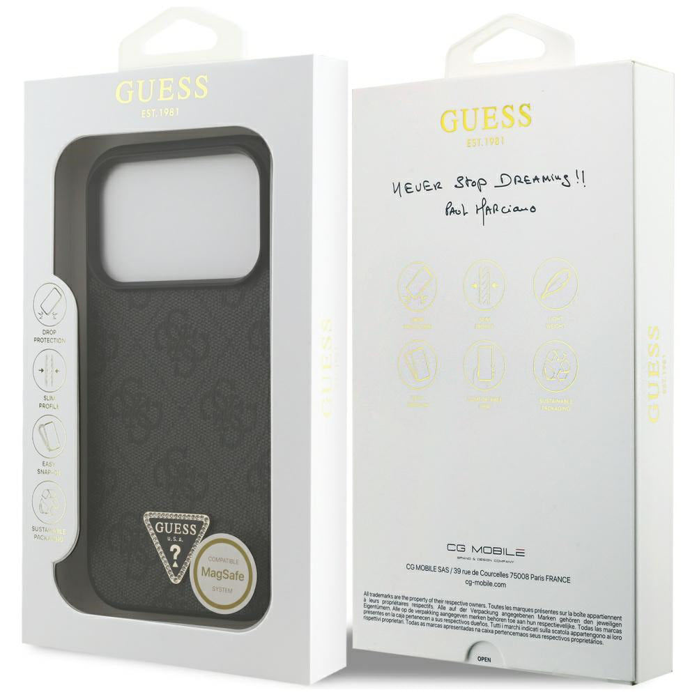 Futrola MagSafe za Apple iPhone 17 Pro, Guess, 4G Triangle Strass, Crna