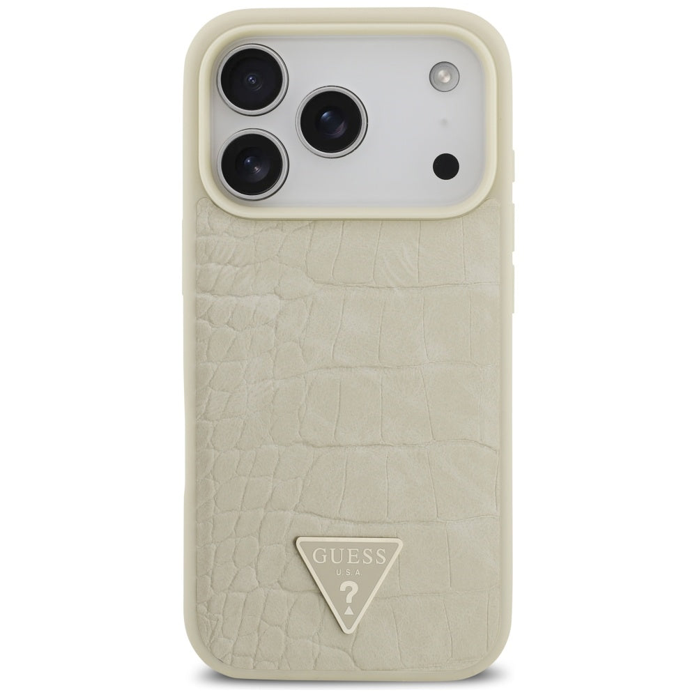 Futrola MagSafe za Apple iPhone 17 Pro, Guess, Croco Triangle Logo, Zlatna